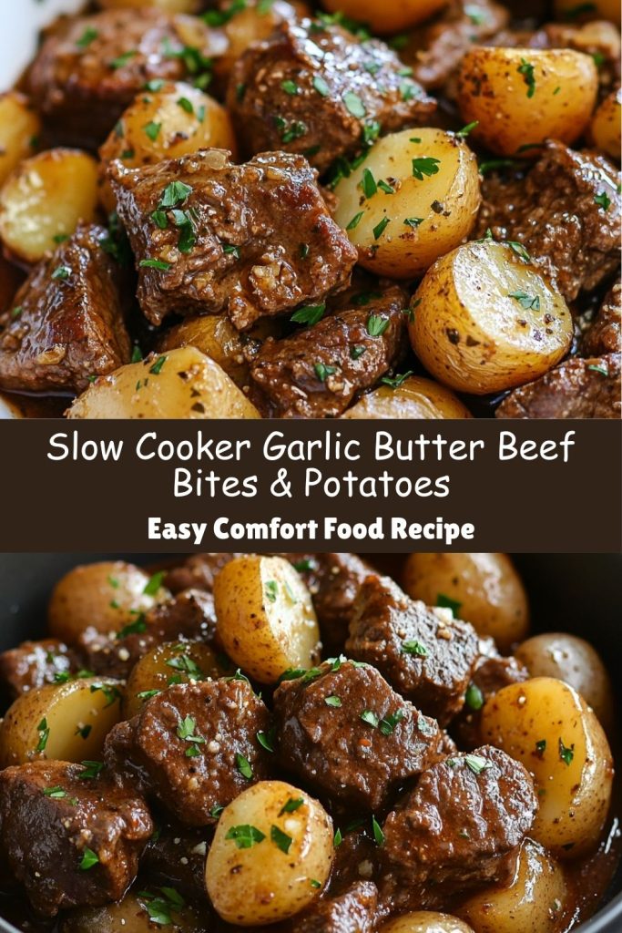 Slow Cooker Garlic Butter Beef Bites & Potatoes