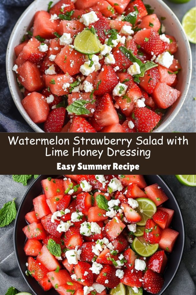 Watermelon Strawberry Salad with Lime Honey Dressing