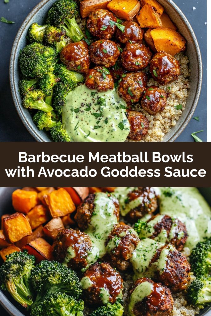 Barbecue Meatball Bowls with Avocado Goddess Sauce