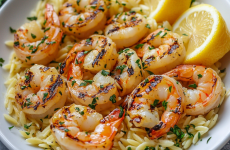 Grilled Garlic Butter Shrimp with Lemon Orzo