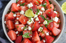 Watermelon Strawberry Salad with Lime Honey Dressing