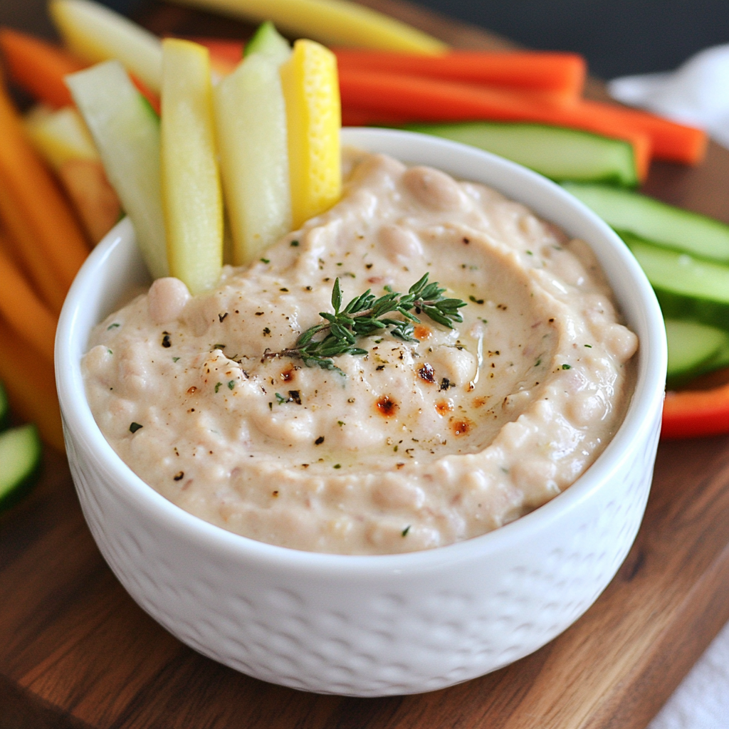 Roasted Garlic White Bean Dip with Veggie Sticks